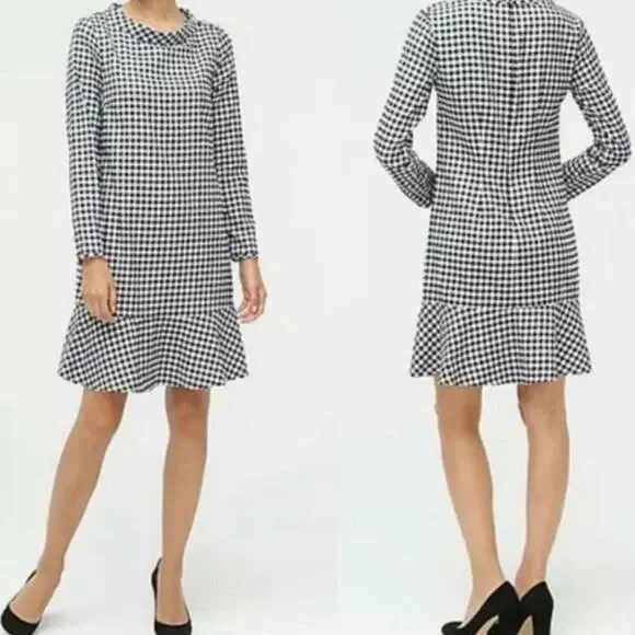 J. Crew A-Line Gingham Plaid Funnel Neck Long Sleeve Flannel Dress Size S