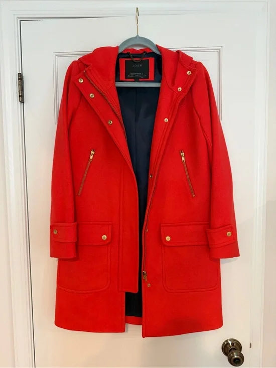 J. Crew Vibrant Red Hooded Wool Trench Coat