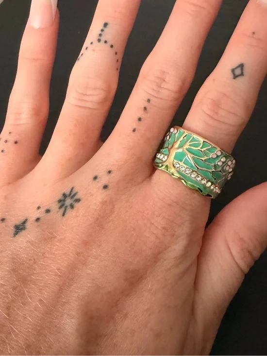 Green Enamel and Gold Tree of Life Band Ring
