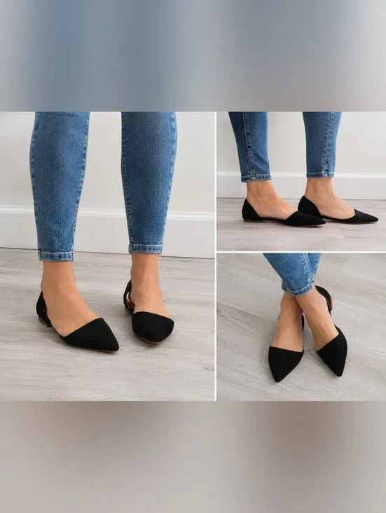 J.Crew Black Suede D'Orsay Pointed Toe Flats Women's Size 7.5