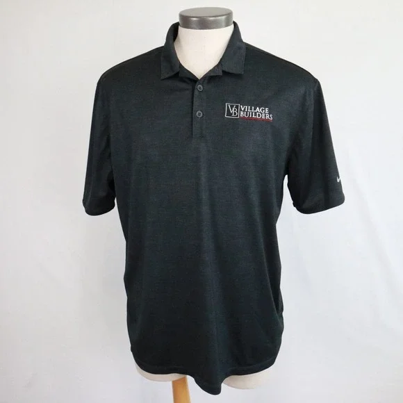 Nike Golf Polo Shirt Mens Large‎ Dri-Fit Black Short Sleeve Village Builders