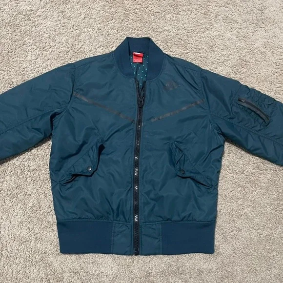 Nike Jacket Mens Medium Teal Blue Bomber MA-1 Polka‎ Dot Lined Flight Full Zip