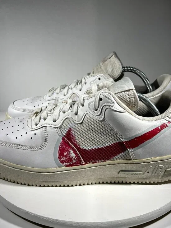 Nike Air Force 1 React Mens Leather Shoes Size 10.5 White Custom Red AF Sneakers
