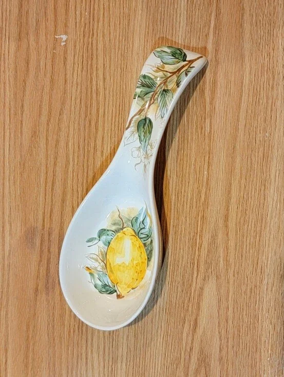 Maxcera Watercolor Lemon Ceramic spoon rest rustic farmhouse