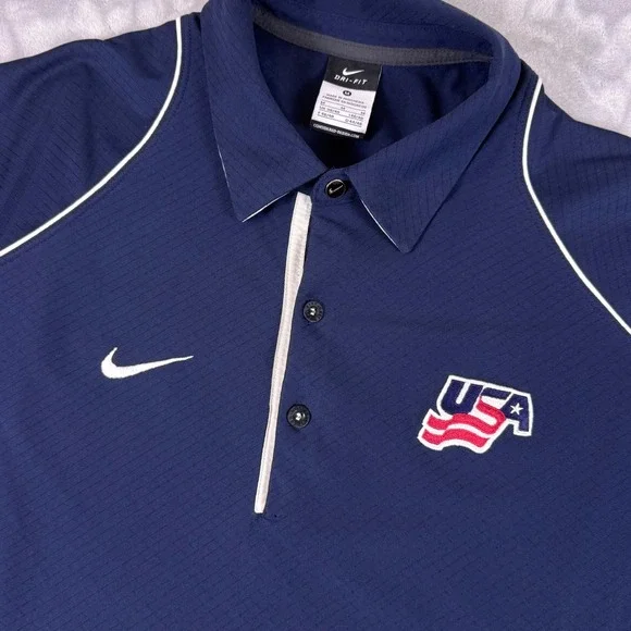 Nike Dri-FIT USA Hockey Polo Shirt Mens Medium Navy Blue Embroidered Logo