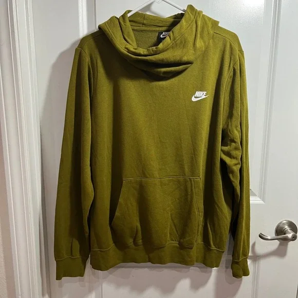 Nike Sportswear Club Fleece Funnel Neck Hoodie Olive Green Mens XL Sweatshirt