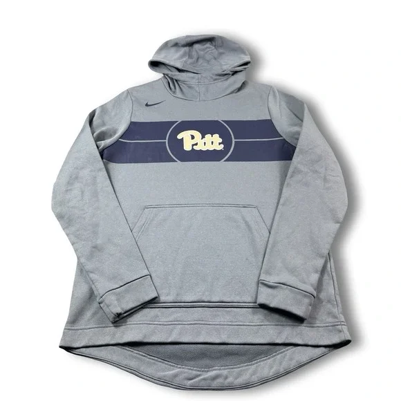 Nike Dri-Fit Pitt Panthers Gray Pullover Hoodie Spellout Mens Size Large EUC