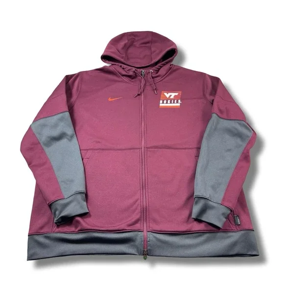 Nike Dri-Fit Virginia Tech Hokies Maroon On-Field Full-Zip Hoodie Mens 2XL EUC