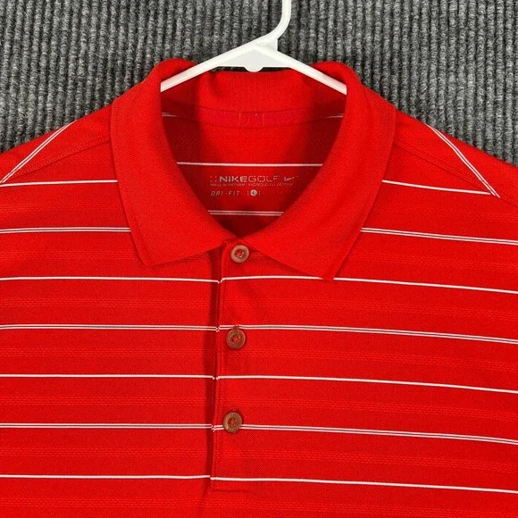 Nike Mens Shirt Polo Large Red Striped Short Sleeve Golf Dri-Fit Outdoor‎ Light