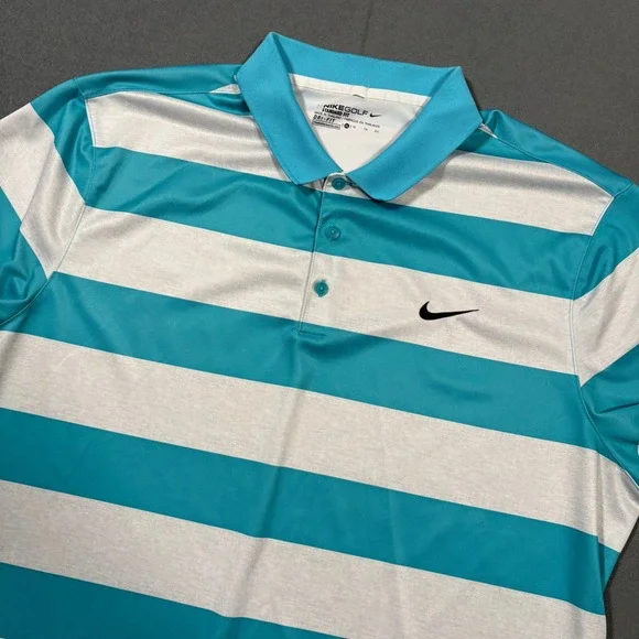 Nike Mens Golf Dri-FIT Victory Bold Stripe Polo Teal Blue Polyester X-Large