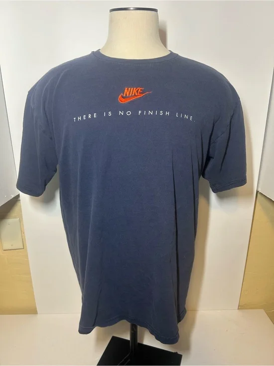 Nike Navy Short-Sleeve Logo Tee - 'There Is No Finish Line' Y2K