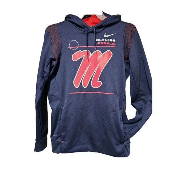 Nike Ole Miss Rebels DRI-fit Mens Pullover Blue Hoodie Medium NCAA Football SEC