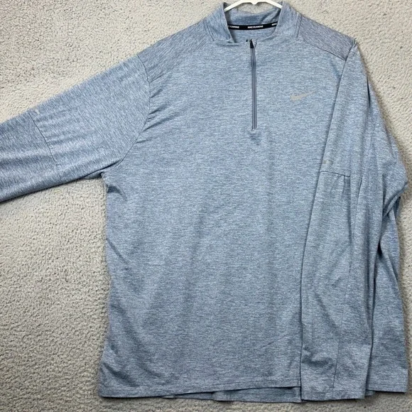 Nike Running Shirt Men XL Dri-FIT Blue Heathered Quarter Zip Pullover Activewear