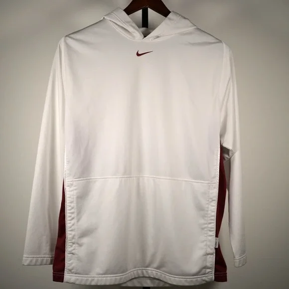 Nike Hoops Basketball Hoodie Mens XL White Burgundy Pullover Center Swoosh