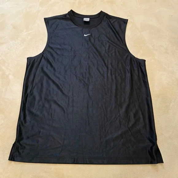 Vtg Nike Y2K Center Swoosh Mesh Basketball Tank Top Jersey Black Mens XL VGC