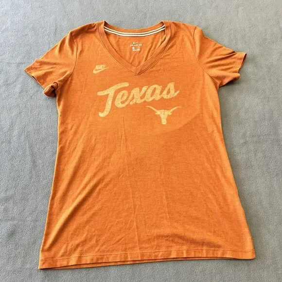Nike Texas Longhorns V Neck T Shirt Womens Small NCAA Orange UT