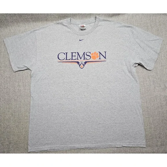 VINTAGE Clemson Tigers Shirt Mens 2XL Gray NCAA Football Nike Team Graphic Tee