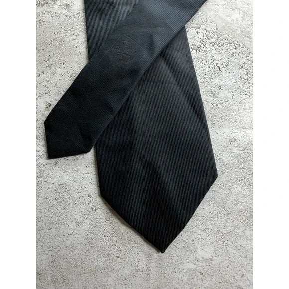 Gucci Cotton Silk Tie Mens OS Black Charcoal Jacquard Embroidered Logo Necktie