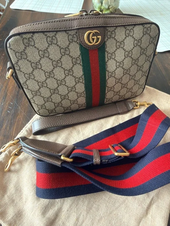 Gucci Brown GG Supreme Belt Bag with Green and Red Web Stripe