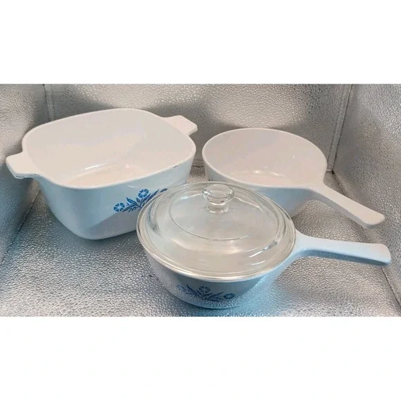 Vintage Corning Ware Blue Orng Cornflower Saucepan S P-81-B P-82-B & P-1 3/4-B