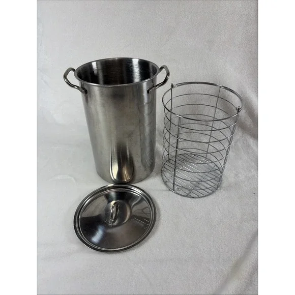 Stainless Steel Tall Vegetable Steamer With Wire Basket Asparagus Corn Pasta GUC