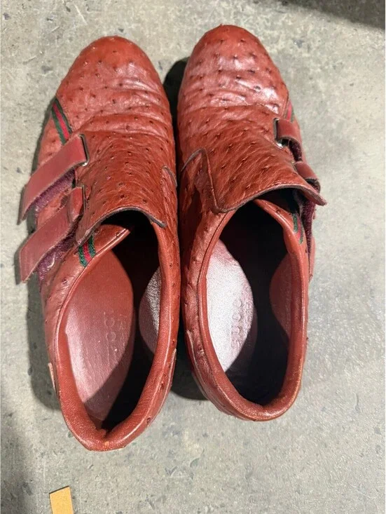 Gucci  Ostrich Leather Double Strap Loafers 43 9.5