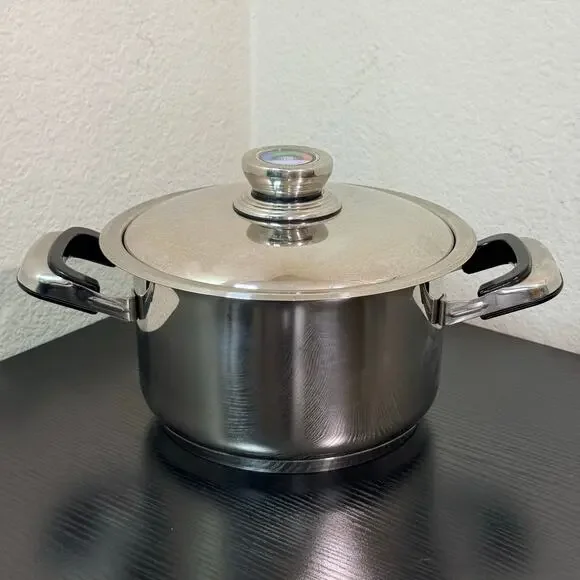 Nutri-Stahl 3 Qt Stainless Steel Stock Pot Lid Temp Alert 8 in Pan