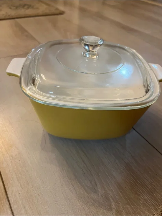 Yellow vintage Corning Ware with Clear Glass Lid