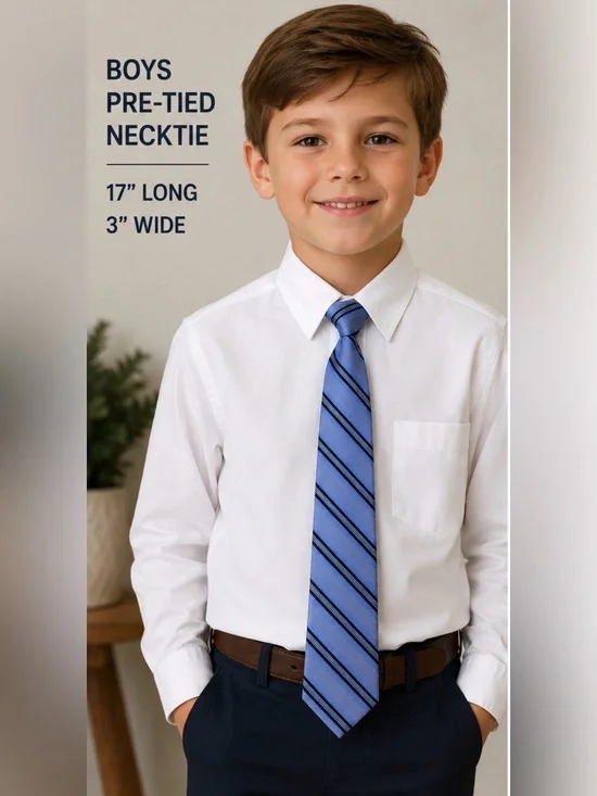 Boys Blue & Black Striped Pre-Tied Necktie 17