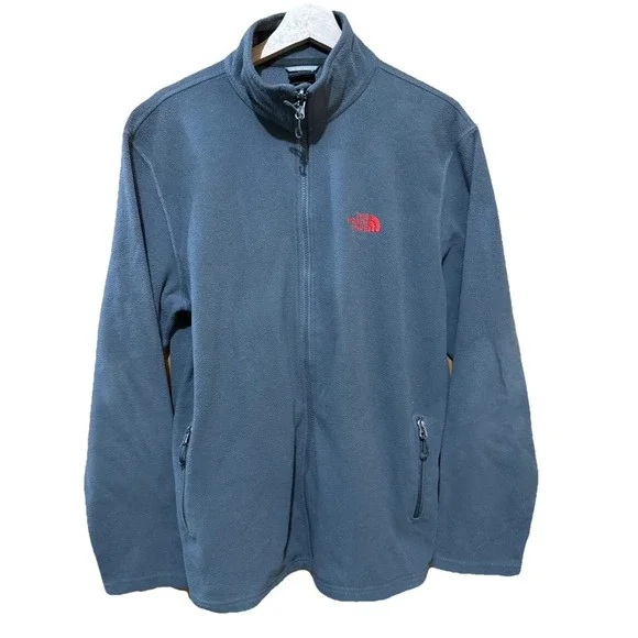 The‎ North Face Men Gray Fleece Jacket Windbreaker Red Logo Size Large EUC