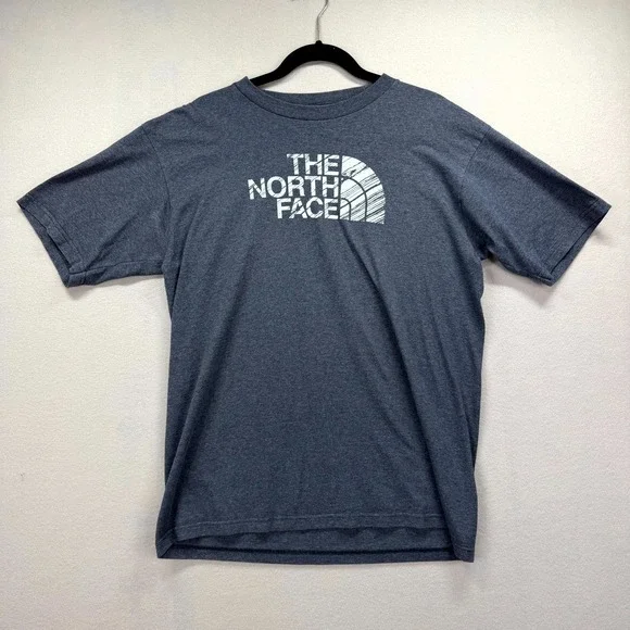 The North Face T Shirt Mens Medium Blue Heather Half Dome Logo Outdoor Crew Neck