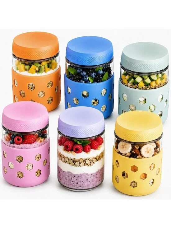 6 Pack 16oz Mason Glass Jars for Overnight Oats - Airtight Lids, Meal Prep