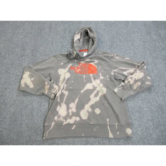 The North Face Hoodie Mens Medium Gray Bleach Dye Fleece Pullover Sweatshirt