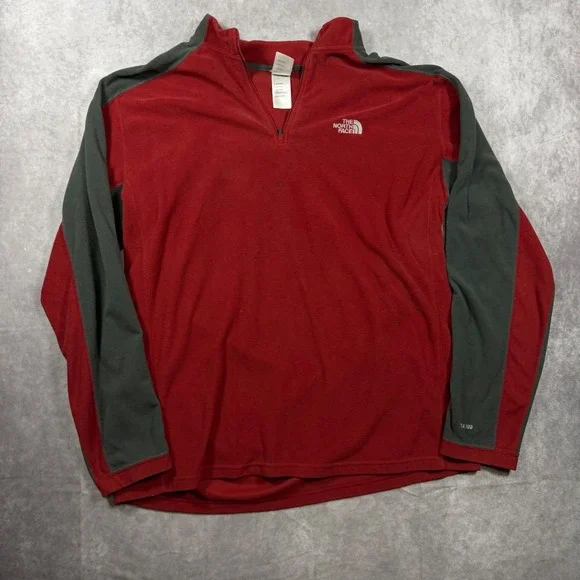 The North Face Men's XL Red Grey TKA 100 Fleece 1/4 Zip Pullover XL Hiking Gear