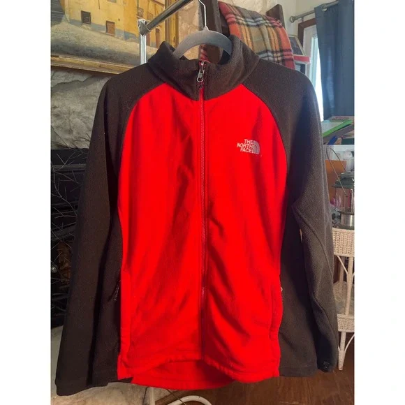 The North‎ Face Red Black Colorblock Fleece Jacket Full Zip Mens L vintage Y2K