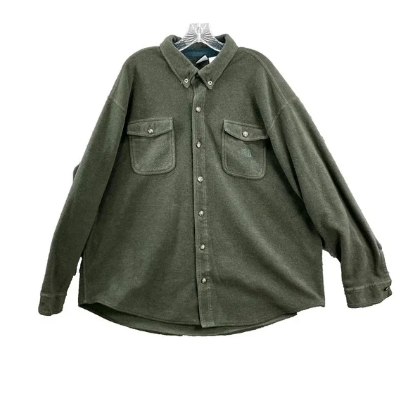 The North Face Fleece Shacket Mens XL Green Oversized Drop Shoulder‎ Outdoor