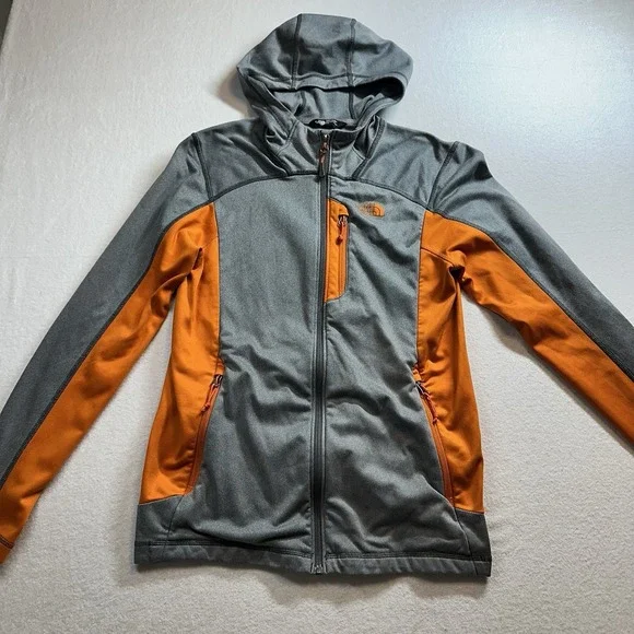 The North Face Men Hooded Zip Gray Orange Jacket Size S Distressed‎ Outdoor