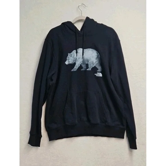 The North Face Mens Size L Blue Hoodie Pullover‎ Sweatshirt Grizzly Bear