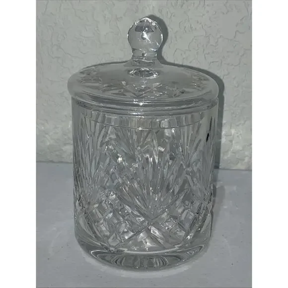 Vintage Lead Crystal Canister Jar‎ Dish With Lid Etched Clear Heavy 6.5”