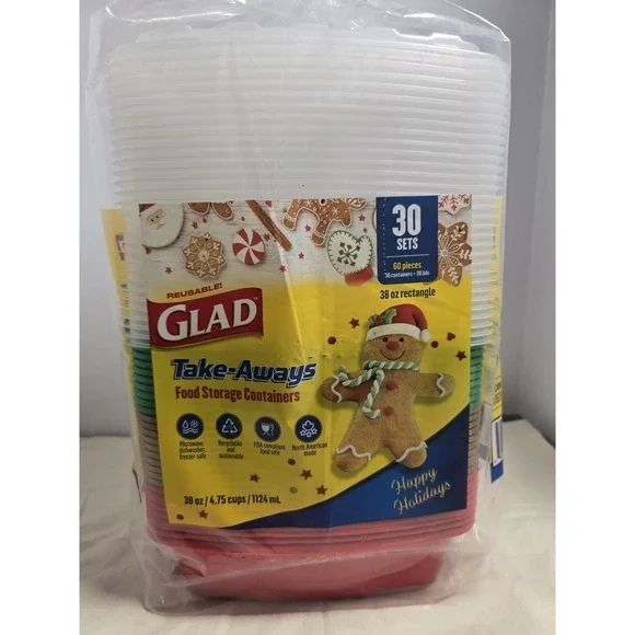 Glad Take-Aways Storage Containers with Lids, Limited Edition 30ct‎