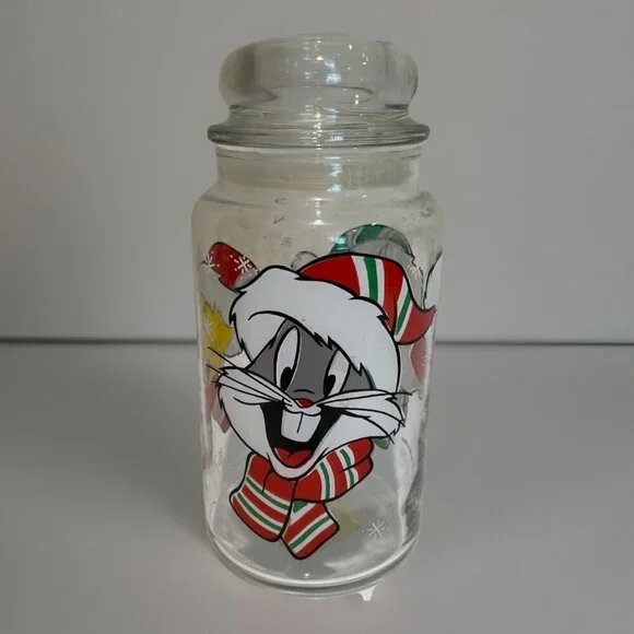 Anchor Hocking 1994 Warner Bros Christmas Canister Bugs Bunny Tweety Sylvester