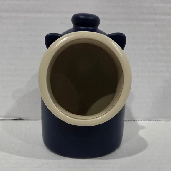 Matte Navy Blue Ceramic Salt Pig Stoneware Kitchen Cellar Piggy Tail Design