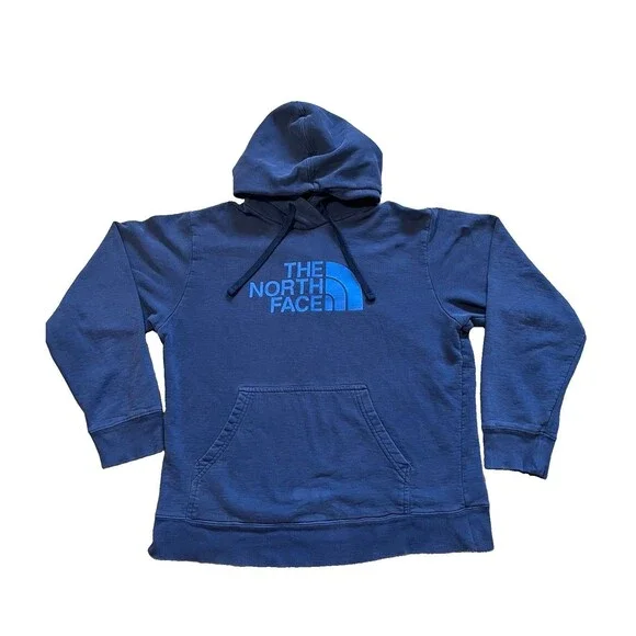The North Face Hoodie Mens Medium Blue Long Sleeve Pullover Sweatshirt Logo