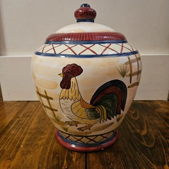 Vintage Heartfelt Kitchen Creations Rooster‎ Canister w Lid Farmhouse Country