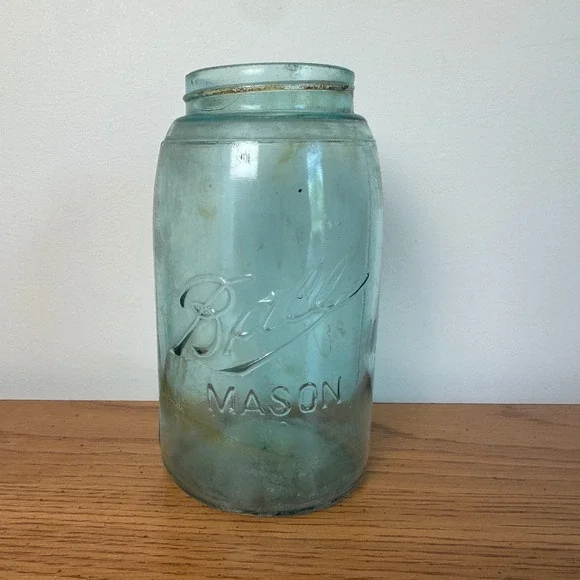 Vintage Ball Mason Jar Blue Aqua‎ Glass Quart Antique Canning Jar 1900-1923