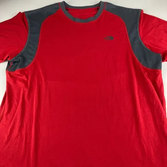 The North Face Mens XXL Red Gray Performance Athletic Shirt Stretch Hiking