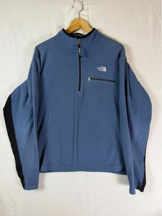 Vintage The North Face Mens XL Quarter Zip Fleece Pullover Jacket Blue -Flaw