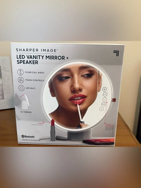 NIB Sharper Image LED Vanity Mirror & Speaker