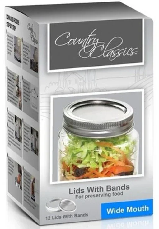 Country Classics 55122, 12 Wide Mouth Lids with Bands (Preserving Food) Silver