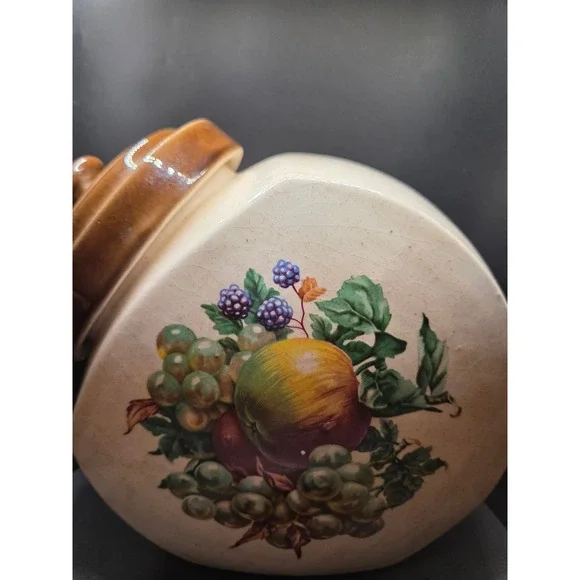 Nelson McCoy Tilted‎ Canister Fruit Festival Pattern Vintage Cream Brown Large